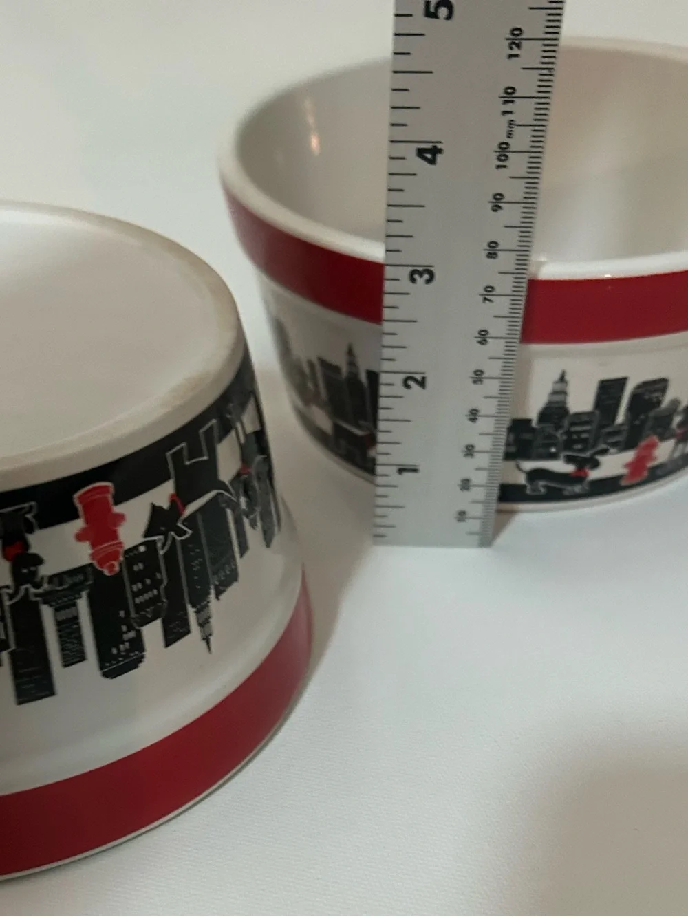 Dog Bowl Set of Two City Pets Red White Black Urban Loft Retro Ceramic Food
